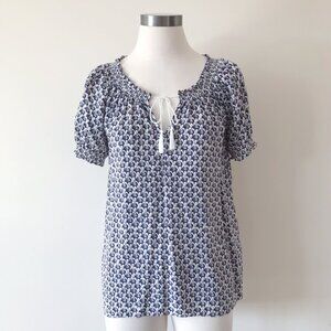 Joie silk blouse elephant silk shirt white blue animal print